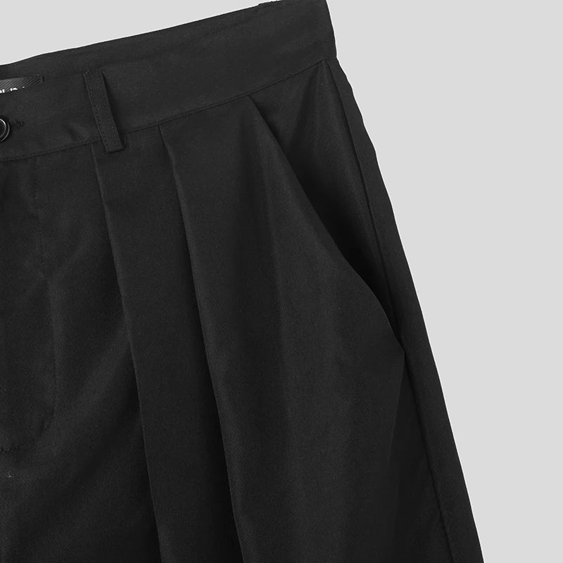 INCERUN Men Irregular Pants Solid Color Joggers Loose Button Pleated Casual Wide Leg Trousers Men Streetwear 2024 Fashion Pants