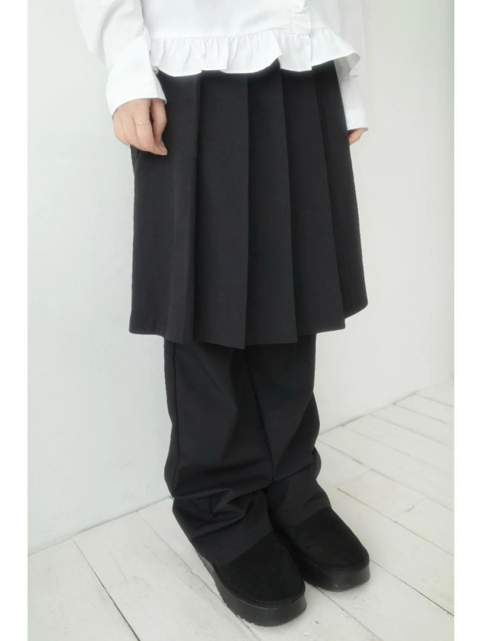 KUSAHIKI Korean Niche Wide Leg Pants Fake Two-piece Suit Pleated Skirt Long Pant Spicy Girl Y2k Trousers