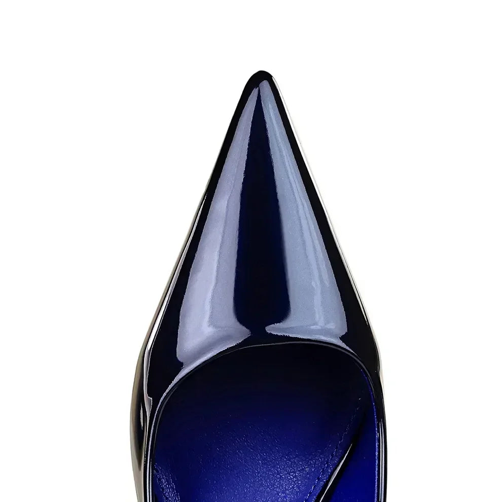 Women 7cm High Heels Career Temperament Work Pumps Lady Stiletto Heels Glossy Leather Fetish Royal Blue Nude Party Concise Shoes