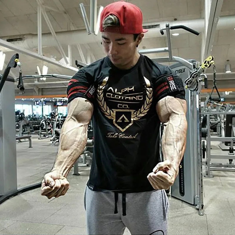 Men's Summer Skinny Short Sleeve Casual T-Shirt Male Gym Fitness Sport Running Workout Tight Tee Cotton Tops Sweatshirt Clothing