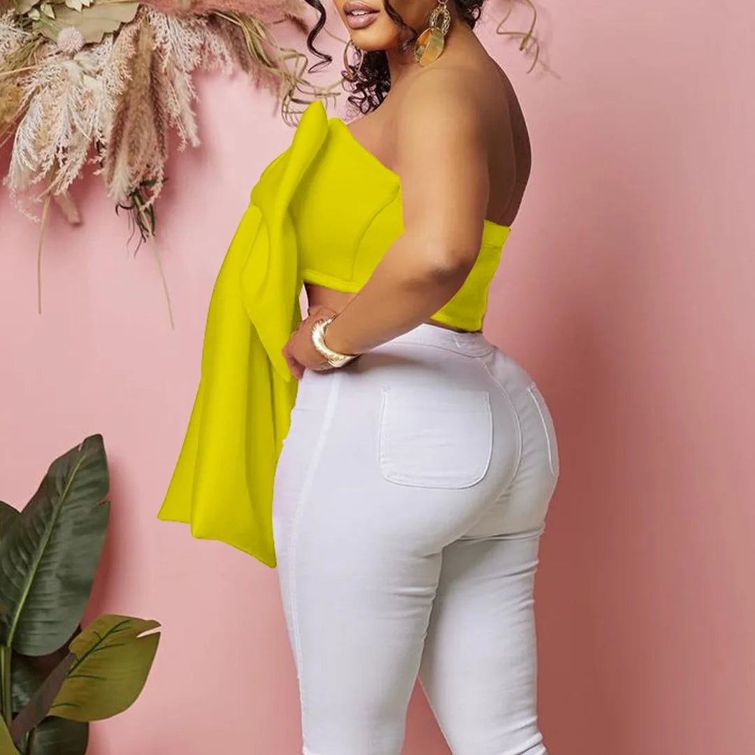 Sexy Blouse & Shirts for Woman Off the Shoulder Backless Big Bow Decorate Zipper Closure Fashion Ladies Evening Night Club Tops