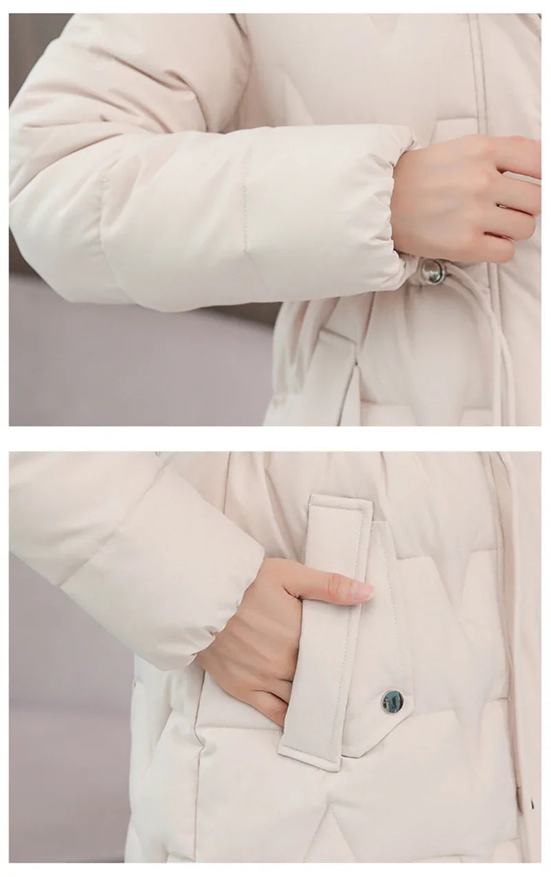 2025 New Winter Women Parka Fur Hooded Jackets Thicken Warm Cotton-padded Puffer Coat Casual Long Parkas Clothes Loose Outerwear