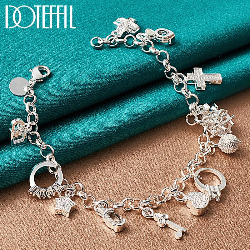 Moon Heart Lock Cross Bracelet Necklace Set For Men Woman Charm Wedding Engagement Party Fashion Jewelry
