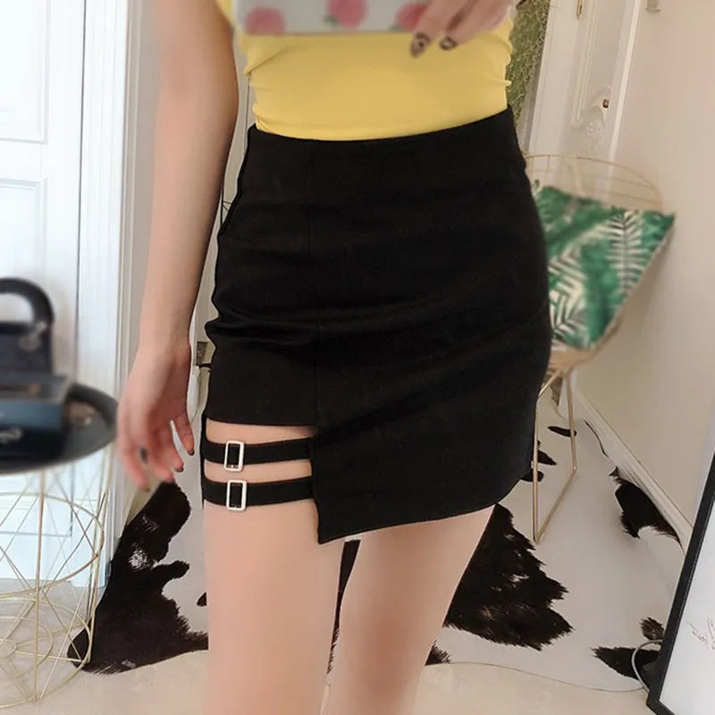Women Tight Short Skirt Casual Summer Buttocks Irregular High Waist Skinny Streetwear Skirt Black