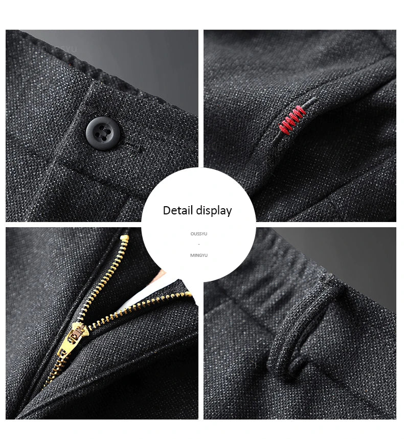 Autumn Winter New Classic Casual Pants Men Thick Business Korea Slim Fit Stretch Gray Blue Black Brushed Fabric Trousers Male