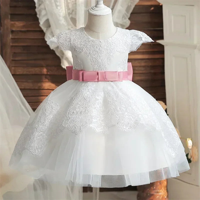 Baby Girls 1st Birthday Pink Princess Dress for Luxury Embroidery Costumes Kids Baptism Party Beading Clothes Toddler Dresses