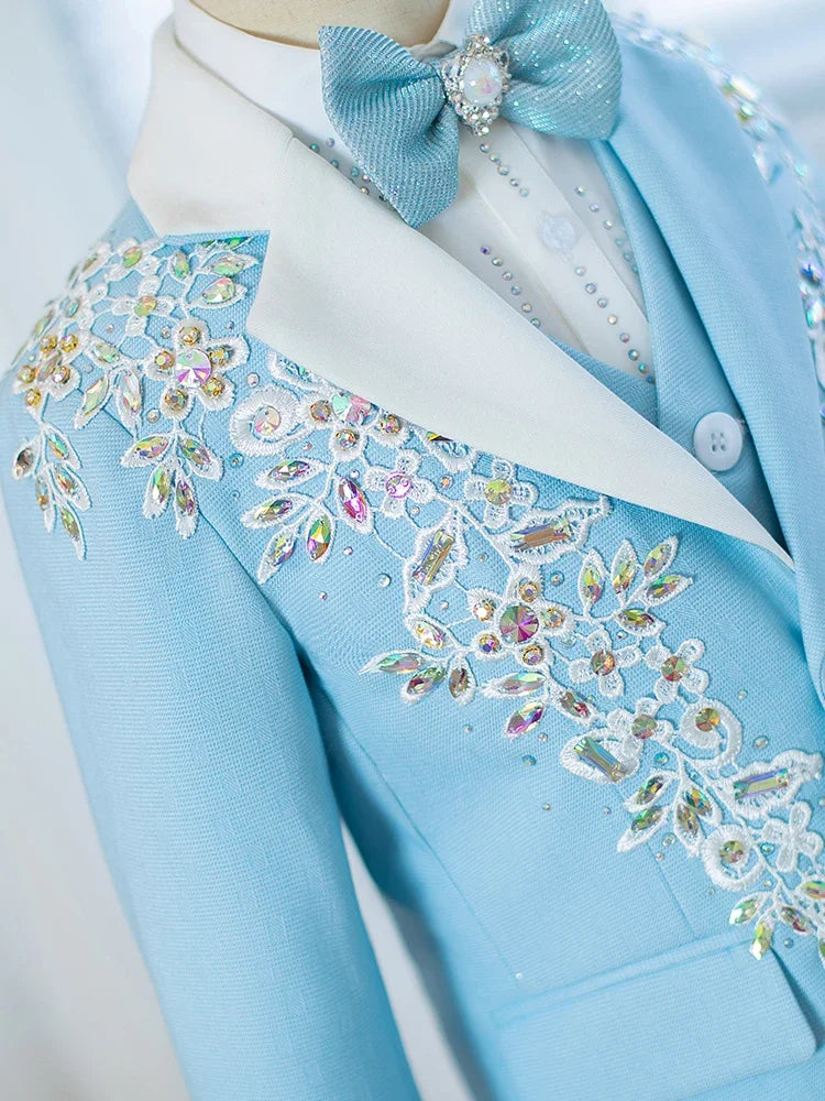 Children's Suit Set New High-End Handmade Flower Boy Host Piano Performance Blazer Traje De Niño Para Boda Boys Suits A3755