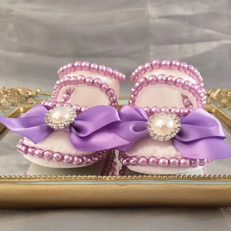 Dollbling Baby Shoes Baby Girl Shoes Wedding Party Photography First Walker Sewing Pearls