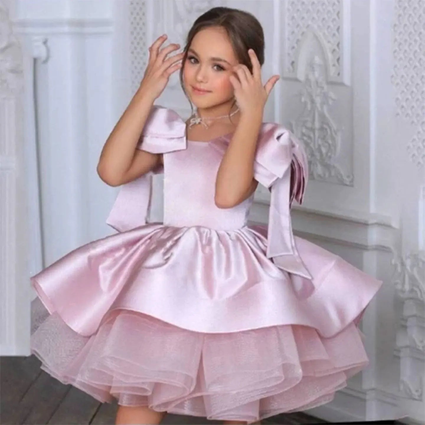 Jill Wish Elegant Satin Fuchsia Girl Dress Off-Shoulder White Princess Birthday Wedding Party Children Holy Coummunion Gown J159