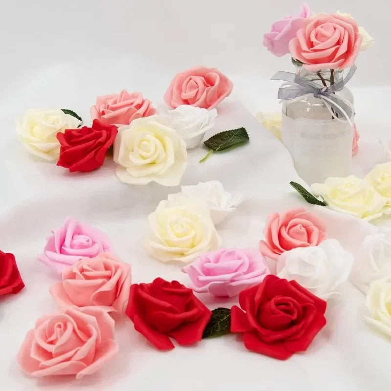30/10PCS Artificial Foam Rose Flower Heads Bride Bouquet Flower for Home Wedding Party Table Decoration DIY Scrapbook Supplies