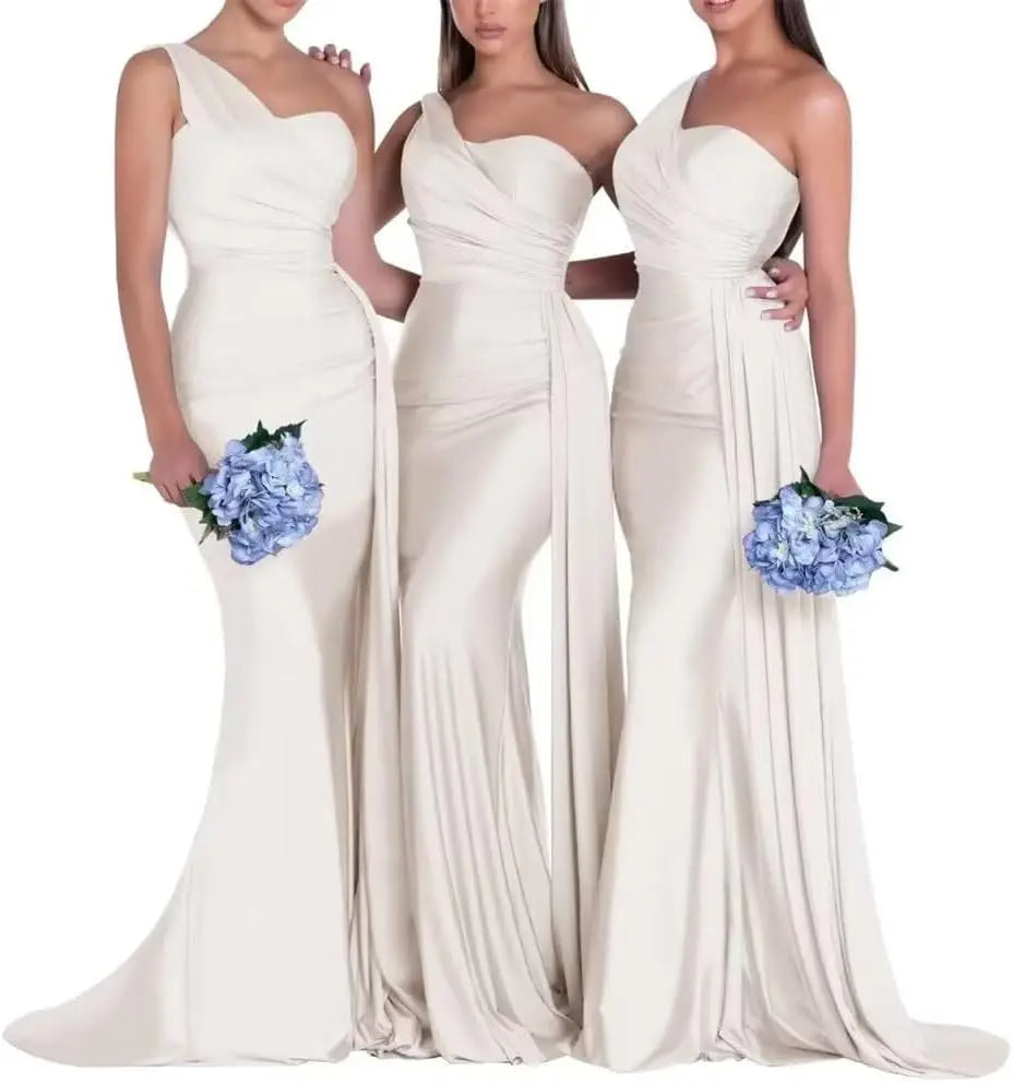 Purple Blue Pink Bridesmaid Dresses Women For Wedding Satin One Shoulder Sexy Mermaid Vestidos Para Bodas Mujer Invitada Chic