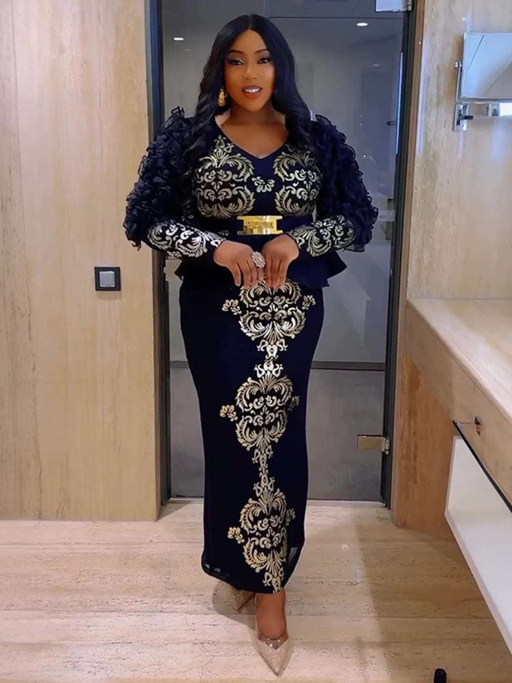 African Dresses for Women 2025 Fashion Plus Size Sequin Evening Party Long Dress Dashiki Ankara Outfits Robe Africa Clothing
