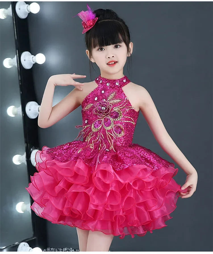 Summer Stage Princess Girls Casual Dresses Sequin Tutu Children Costume Robe Fille Party Baby Clothing Dance Kids Dress Vestidos