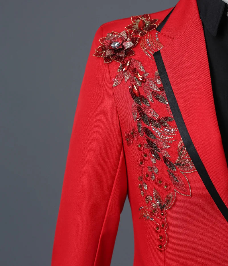 COLDKER Elegant Appliqued Mens Suits Slim Fit 2 Piece Formal Tuxedo Suits Blazer Pants with Bow Tie for Wedding Prom