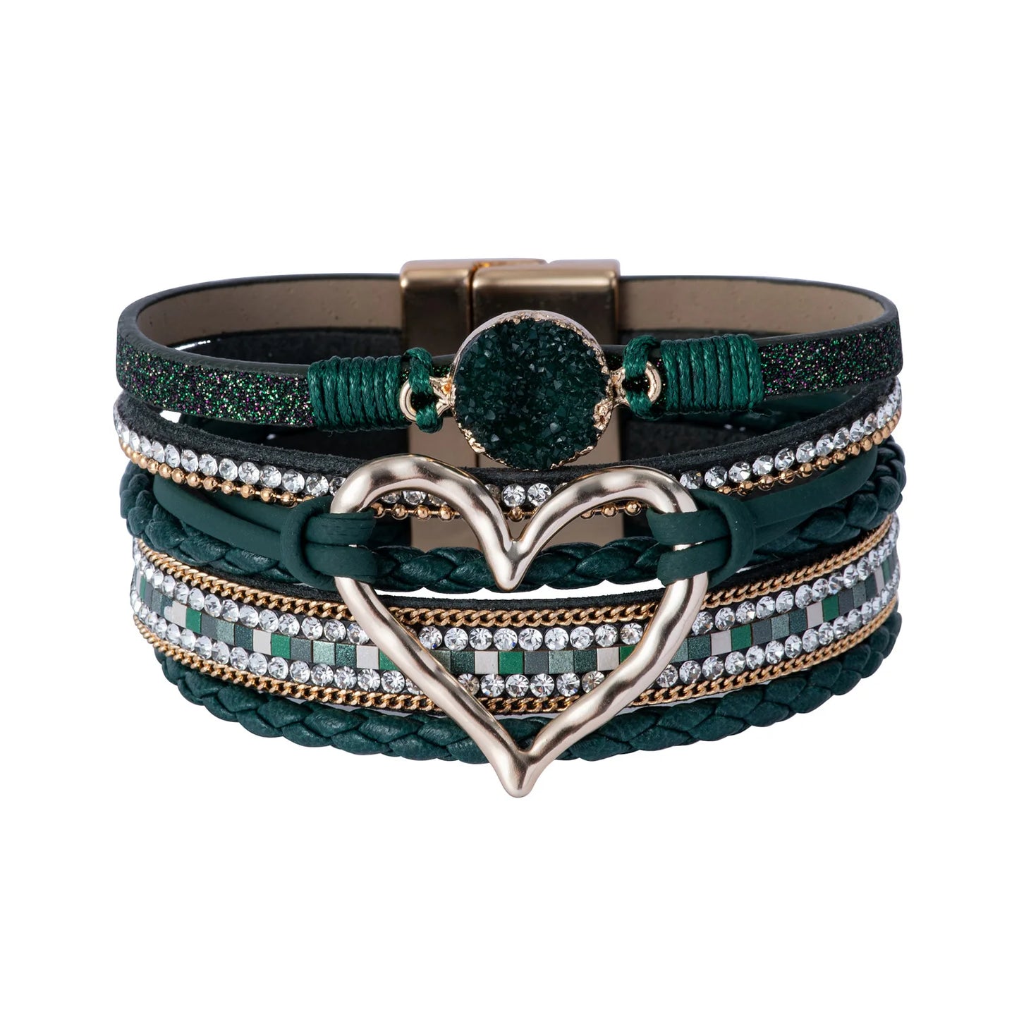 WYBU Love Heart Charm Leather Bracelets For Women Fashion Braided Bangles Multilayer Resin Stone Hollow Leather Wrap Bracelets