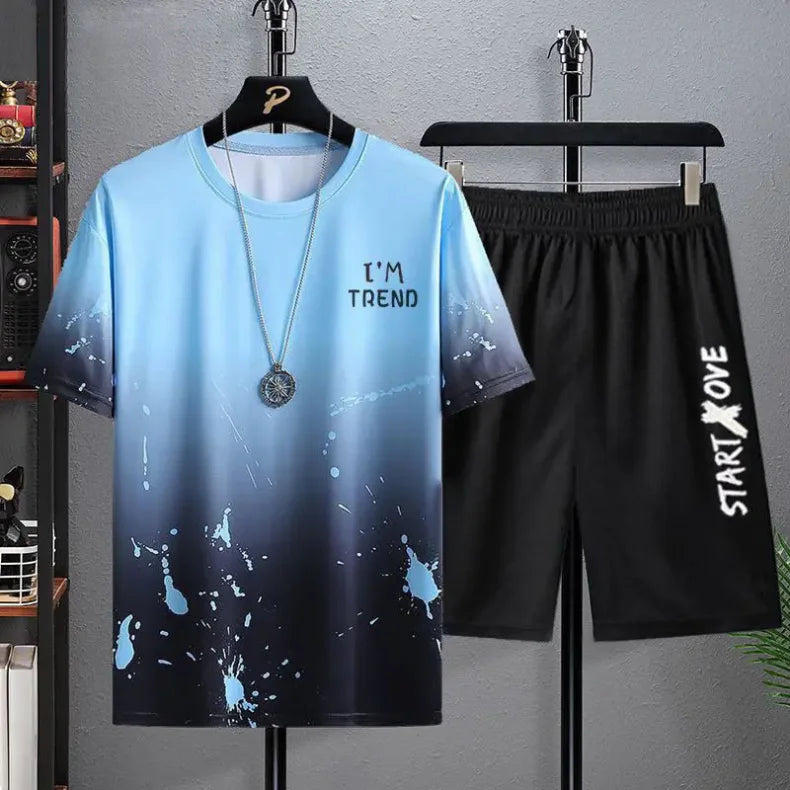 Summer Casual Set for men Suit Men's Thin Quick Drying Round Neck Short Sleeved T-shirt Youth Home Wear Sports Two-piece Set
