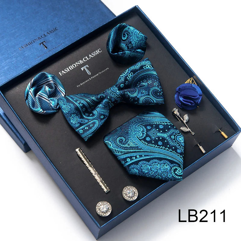 Men's Tie Set Luxury Gift Box Silk Tie Necktie Set 8pcs Inside Packing Festive Present Cravat Pocket Squares Holiday Gift Men