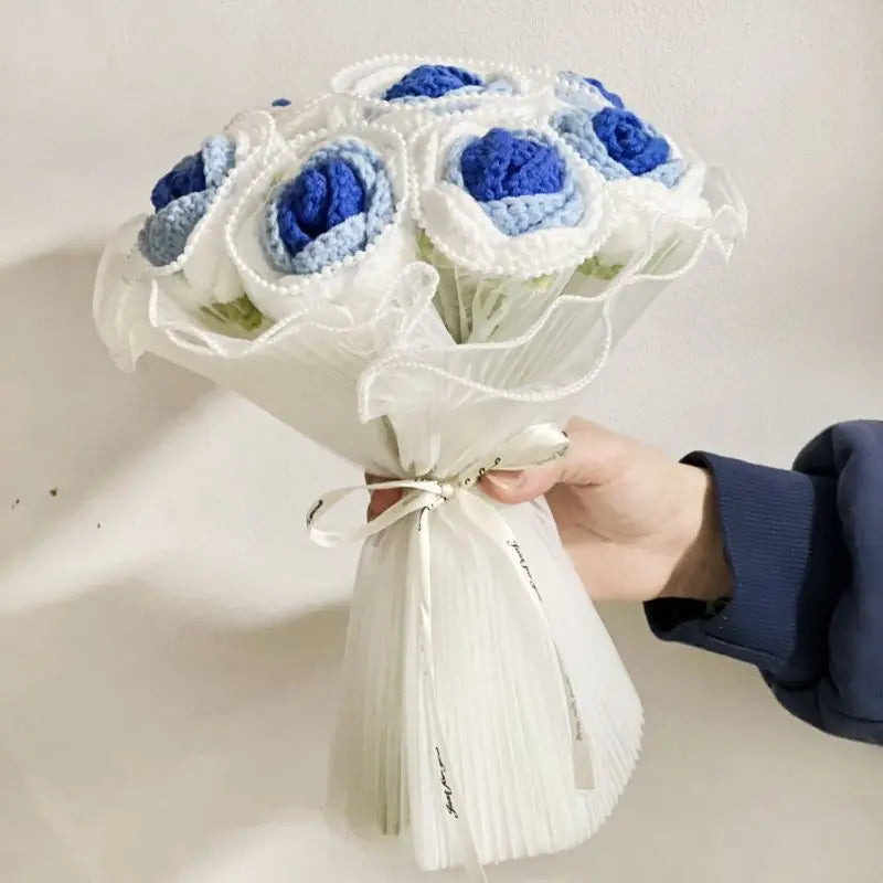 Handmade Knitted Crochet Artificial Rose Bouquet DIY Material Pack Wedding Decoration Bride Holding Flowers Valentine's Day Gift