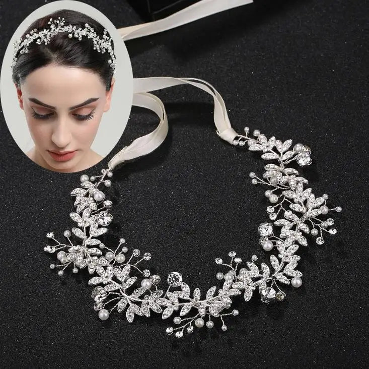 Bridal Bridesmaid Flower Girls Diamante Crystal Pearl Headband Rhinestone Wedding Prom Tiara Women Hair Accessories