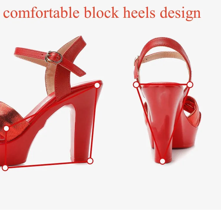 Plus Size 32-43 Elegant Silver Red Wedding Shoes Women Platform Sandals Summer 2025 Block High Heels Leather Sandals Model