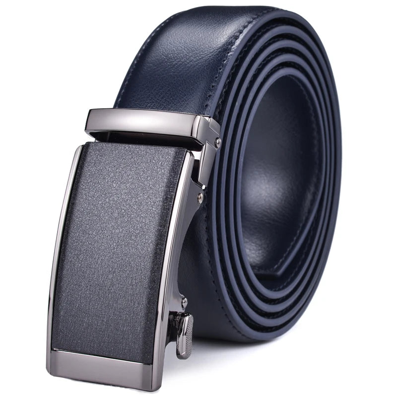 Men’s Genuine Leather Ratchet Dress Belt with Automatic Sliding Buckle Plus Size