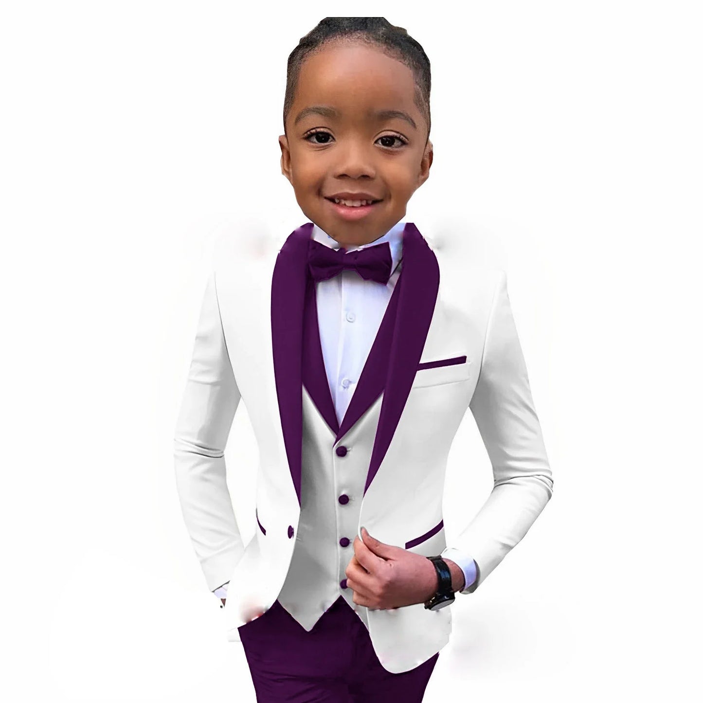 Suit For Boys White Jacket Royal Blue Collar 3 Piece Wedding Kids Tuxedo Formal Party Clothes 2-16 Years Old Children Suits