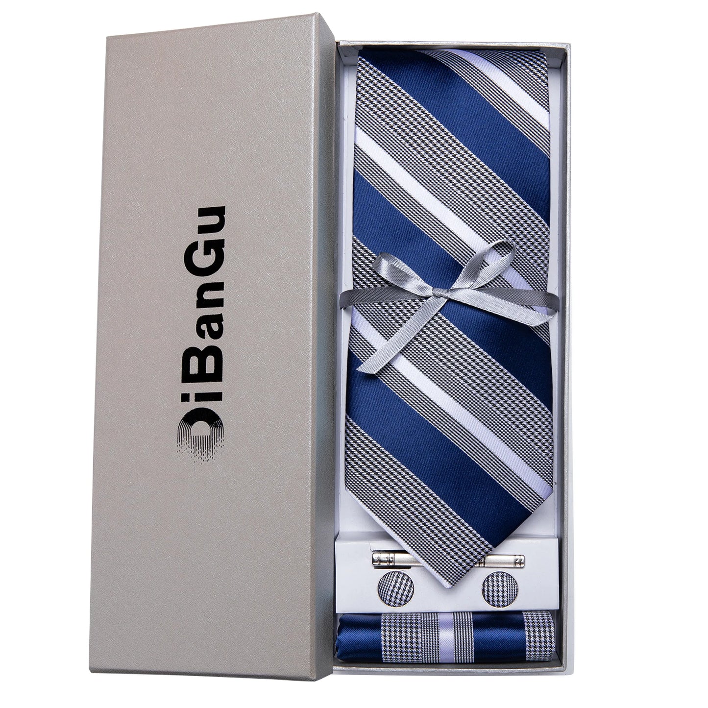Solid Black Plaid Men's 8cm Polyester Neck Tie Handkerchief Cufflinks Set with Gift Box Tie Clip Birthday Anniversary Gift