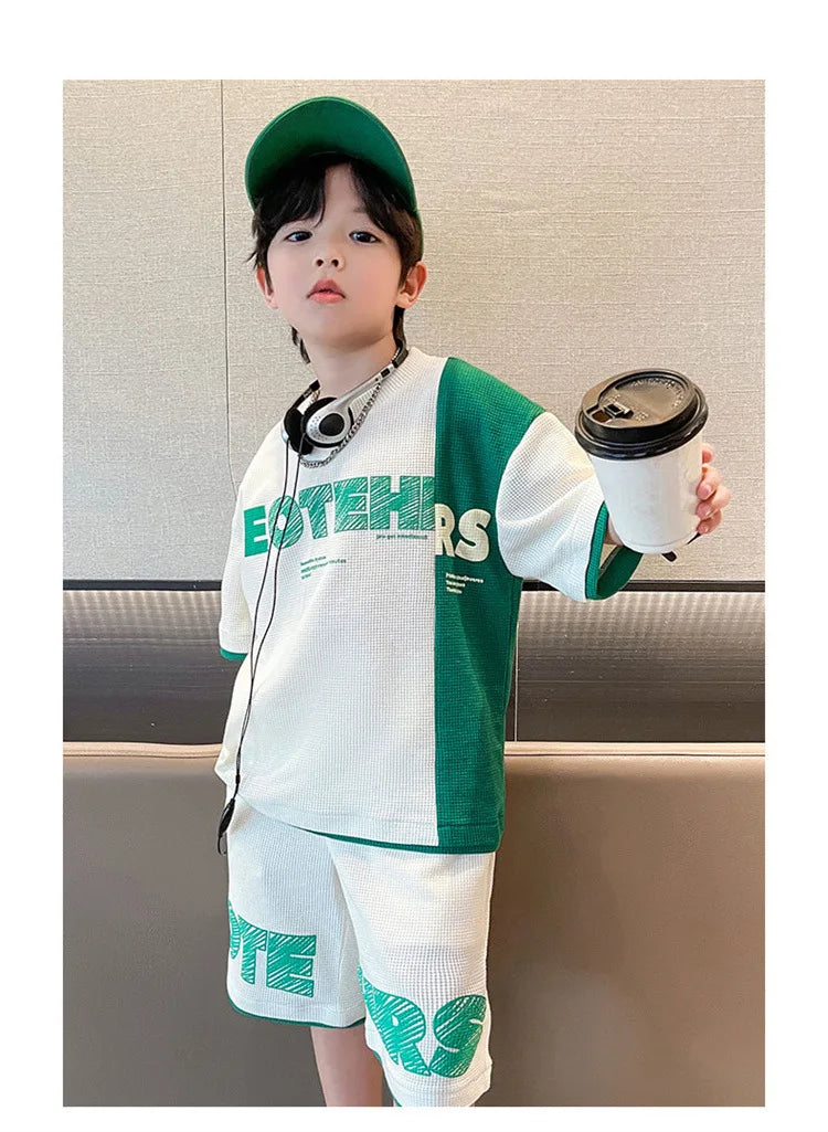 New Summer Teenagers Boys Clothing Sets Child Fashion Letter Top And Shorts 2Pcs Kids Tracksuit 4 5 6 7 8 9 10 11 12 13 14 Years