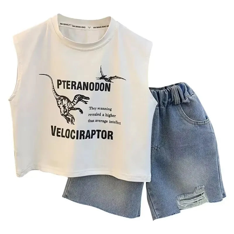 Boys Clothing Set New Fashion Baby Summer Sleeveless Clothing Children's Short Sleeve T-shirt Shorts Two Piece Set