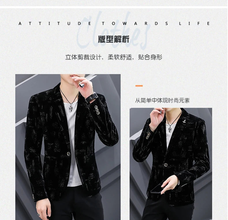 Fashion Handsome Slim Fit Corduroy Suit for Men High Quality Young Boutique Style Single Breasted West Coat M-5XL