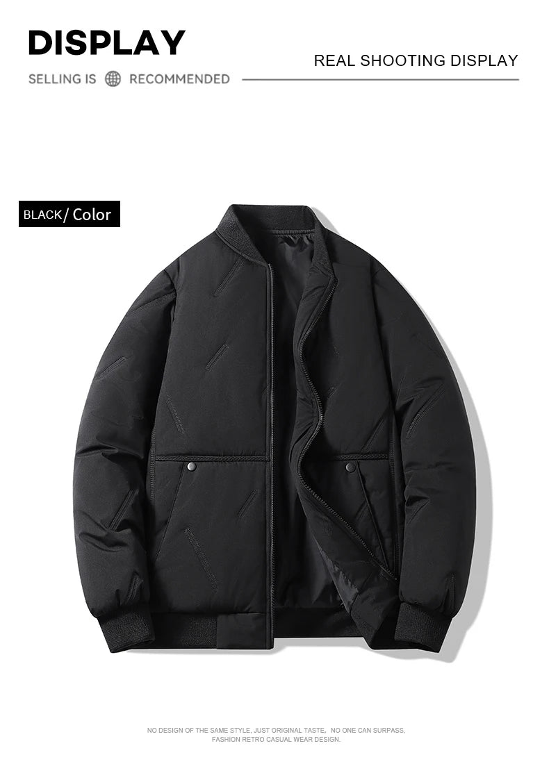 Men's Jacket Autumn Winter Thickened Warm Comfortable Breathable Casual Coat Outdoor Solid Color Windproof Zippered Jacket