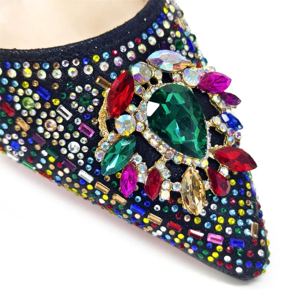 Nigerian Heel Party for Women Blue Color Shoes and Bag Set Rhinestone Handbag Italian Design Wedding INS 2025