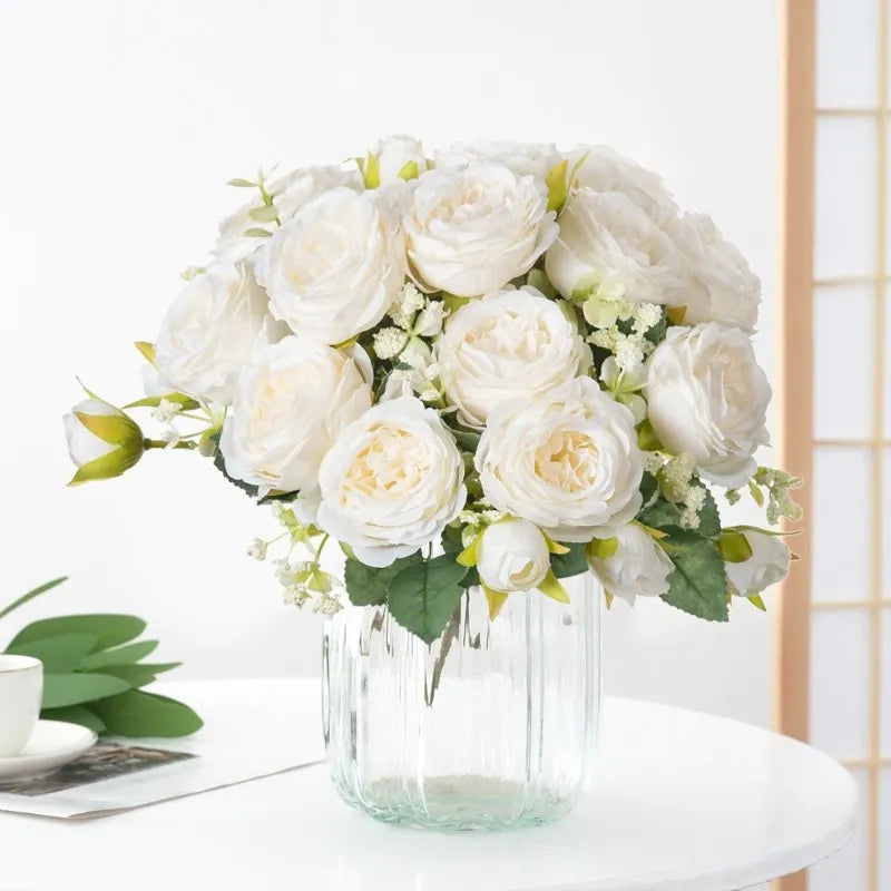 Fake Silk Peony Vases for Home Decor Christmas Garland Wedding Party Living Room Bouquet Decoration Accessory Artificial Flowers