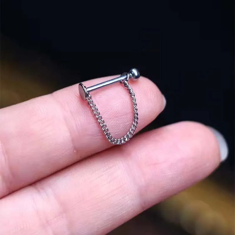 2PCS New Stainless Steel Lip Piercing Chain Labret Lip Stud Straight Bar In The Lips Labial Piercing Trendy Body Jewelry