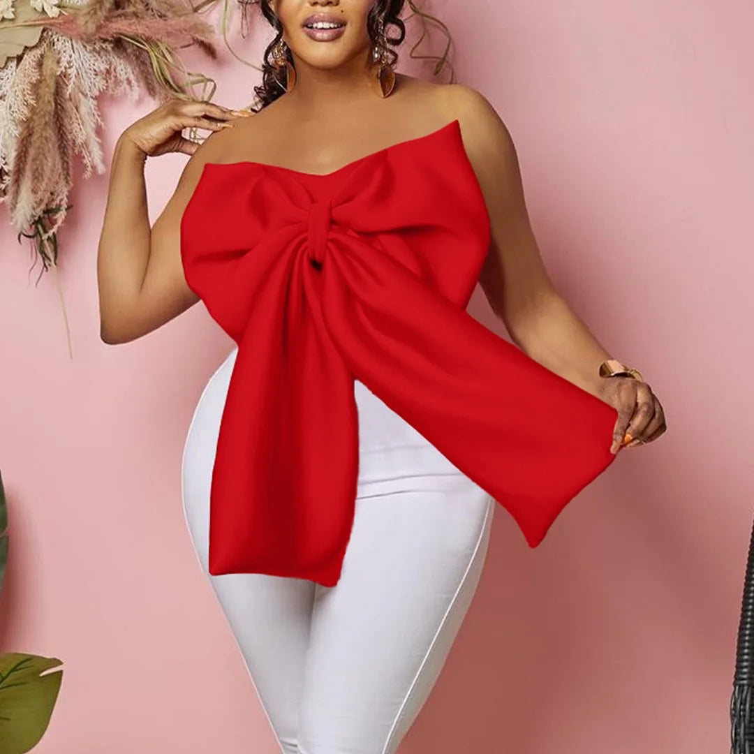 Sexy Blouse & Shirts for Woman Off the Shoulder Backless Big Bow Decorate Zipper Closure Fashion Ladies Evening Night Club Tops