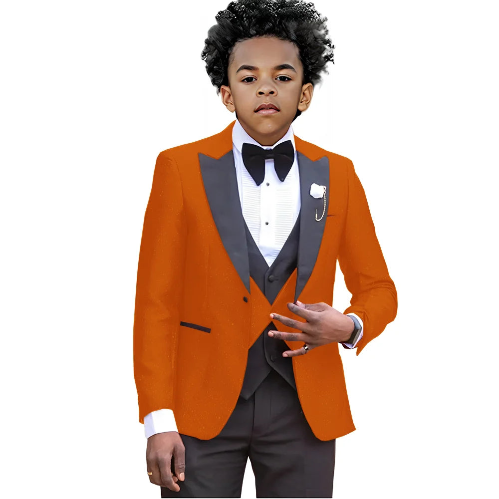Boy Suits For Wedding Luxury Tuxedos 3 Pieces Slim Fit Boy Wear Party Prom Blazer Vest With Pants Custom Made