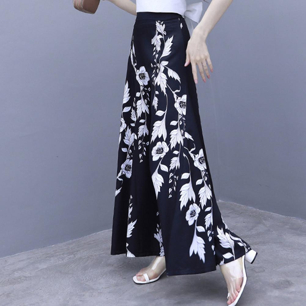 Women's Summer Long Pants Skirt Contrast Color Baggy Flower Print High Waist Slimming Plus Size Trousers Skirt Daily Clothes