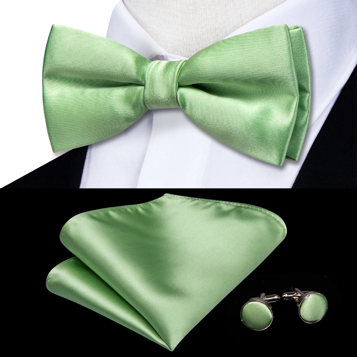 Hi-Tie Pink Dot Silk Mens Pre-tied Bow Tie Hanky Cufflink Set Dusty Pink Butterfly Knot Bowtie for Male Wedding Business