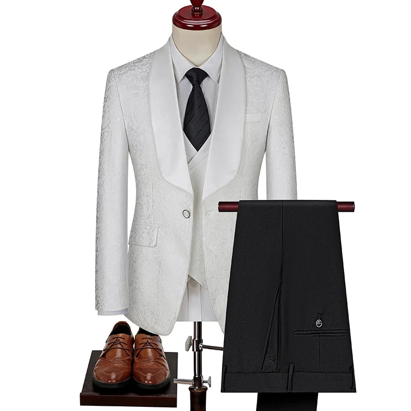 Spring 2025 Men's British Style Business Casual Three-Piece Suit Vest Trousers High-Density Jacquard Wedding Dress