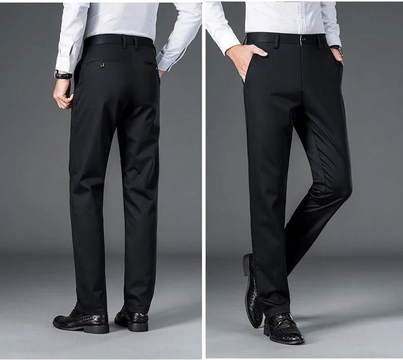 Men's smart casual pants elastic sports, men's quick drying pants spring and autumn straight leg office black work pants