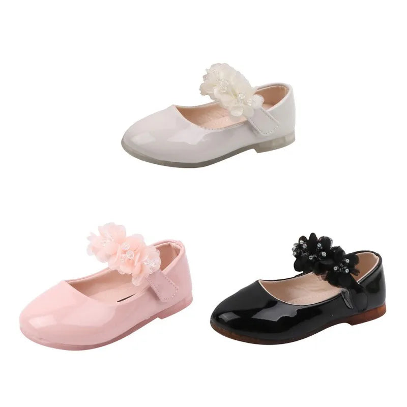 Baby Girls Walking Shoes Kids PU leather Big Flower Princess Shoes Party Wedding Baby Girls Dance Shoes Anti-Slip Casual Sneaker