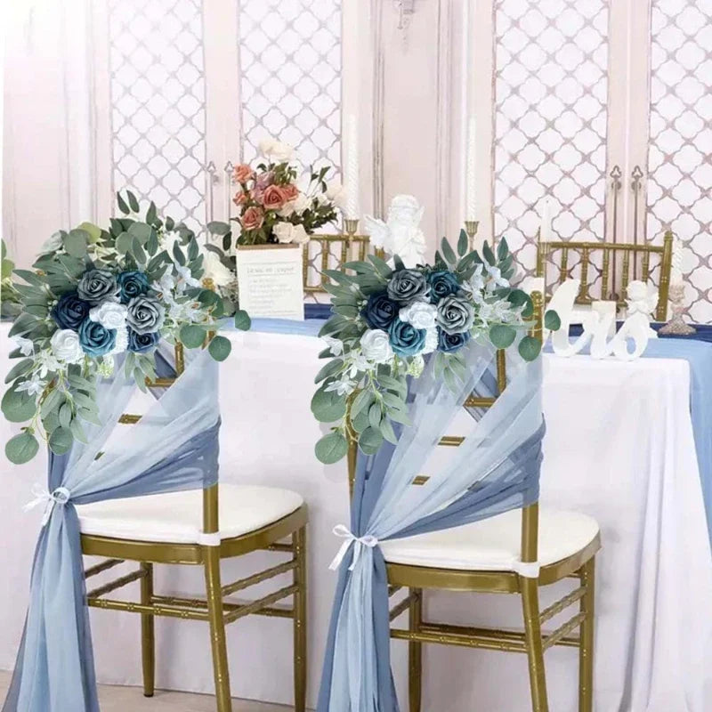 Hot Selling Blue and White Rose Artificial Bouquet High-end Wedding Table Staircase Decoration Handmade DIY Finished Product