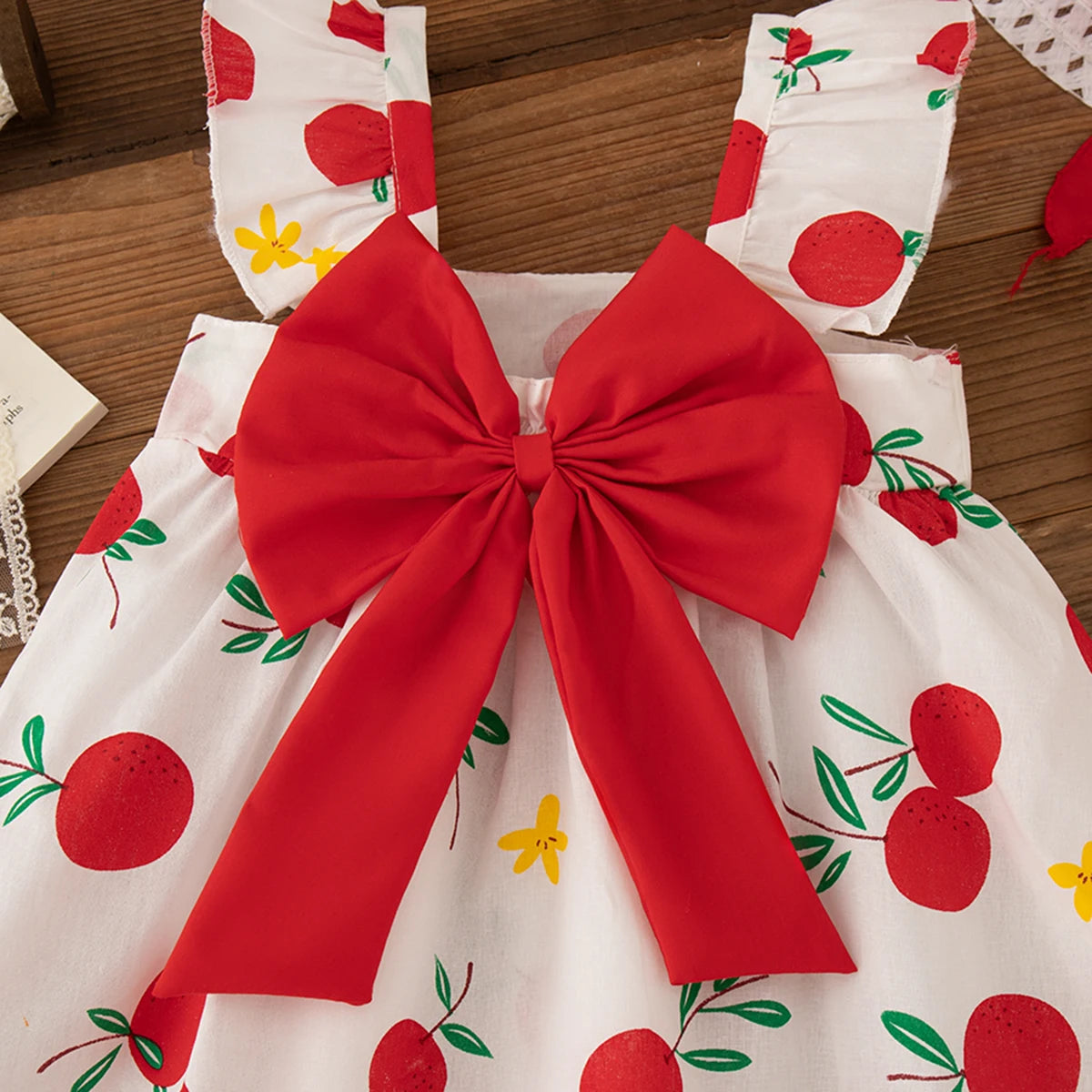 Baby Girl Dresses 2 Pieces Set Princess Hat Dress Summer New Girl Clothing Fruit Printed Bow Sweet Beach Party Baby Clothing