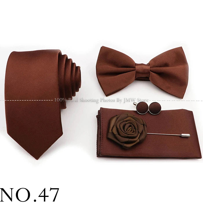 Hot Sale Purple Pink Sage Green Tie Set Polyester Necktie Bowtie Cufflink Brooch For Groom Suit Wedding Cravat Shirt Accessory