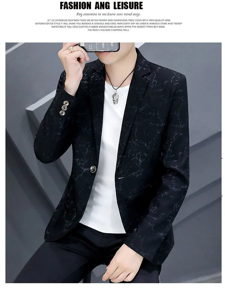 The Main Push Burst Casual Small Suit Trend Pattern Personality Coat Spring and Summer Coat Comfortable Handsome Men's Clothing