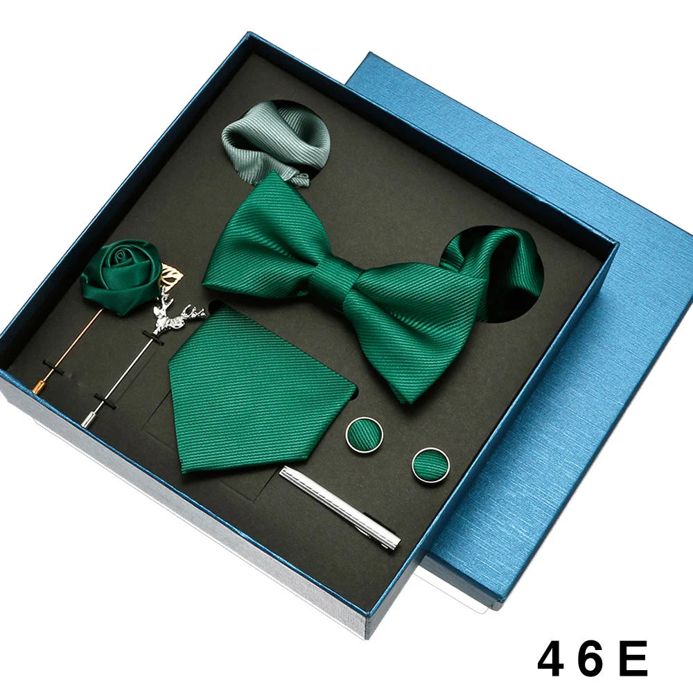Luxury Tie Set For Men Solid Color Necktie Pocket Square Brooch Cufflinks Gift Box Wedding Business 8pcs Mens Neck Tie Accessory