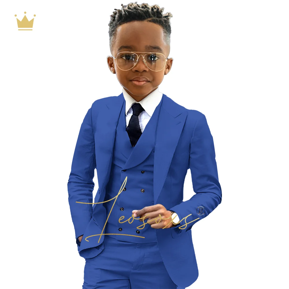 Boys formal suit 3 piece suit (jacket, green collar vest + trousers) custom wedding birthday queue celebration suit