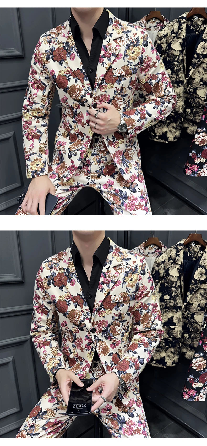 Suit (Blazer+ Pants) Men's Fashion Gentleman Slim Fit Business Outdoor Printed Gentleman Fine Cotton Wedding Work Casual Suit