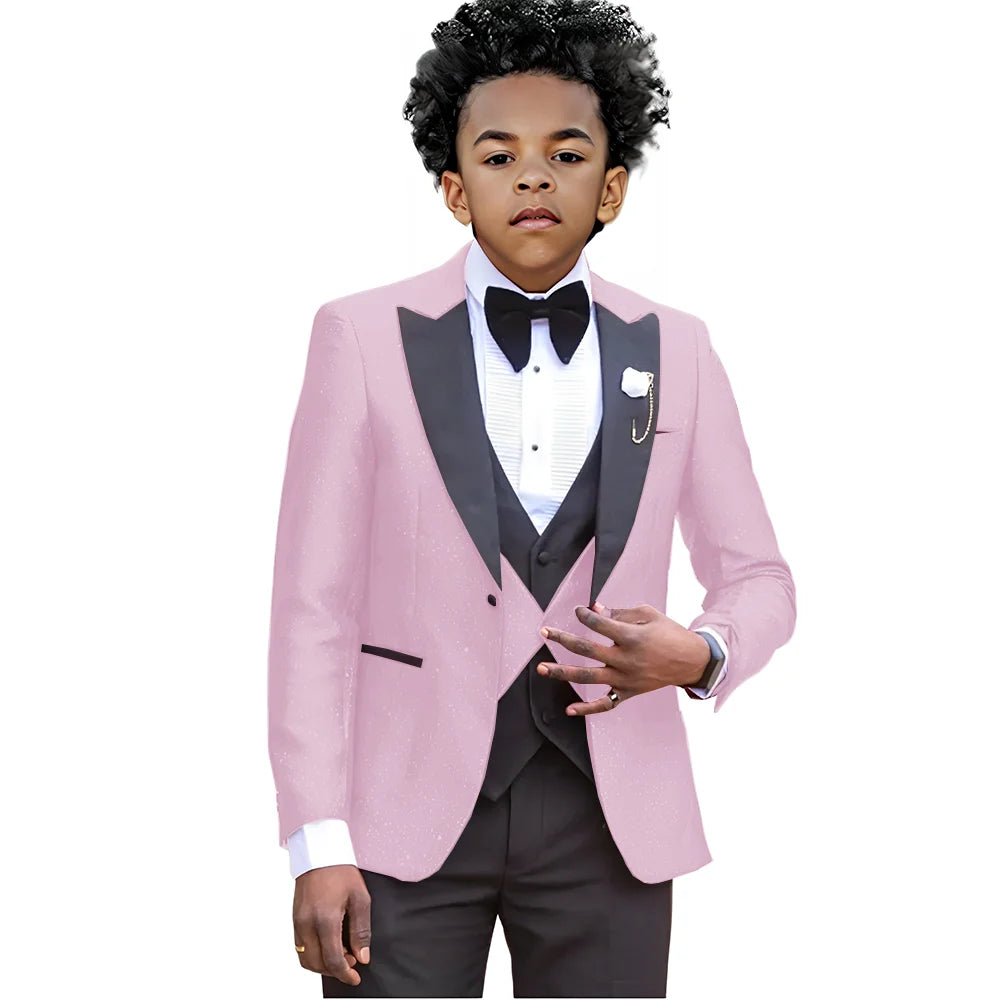 Boy Suits For Wedding Luxury Tuxedos 3 Pieces Slim Fit Boy Wear Party Prom Blazer Vest With Pants Custom Made
