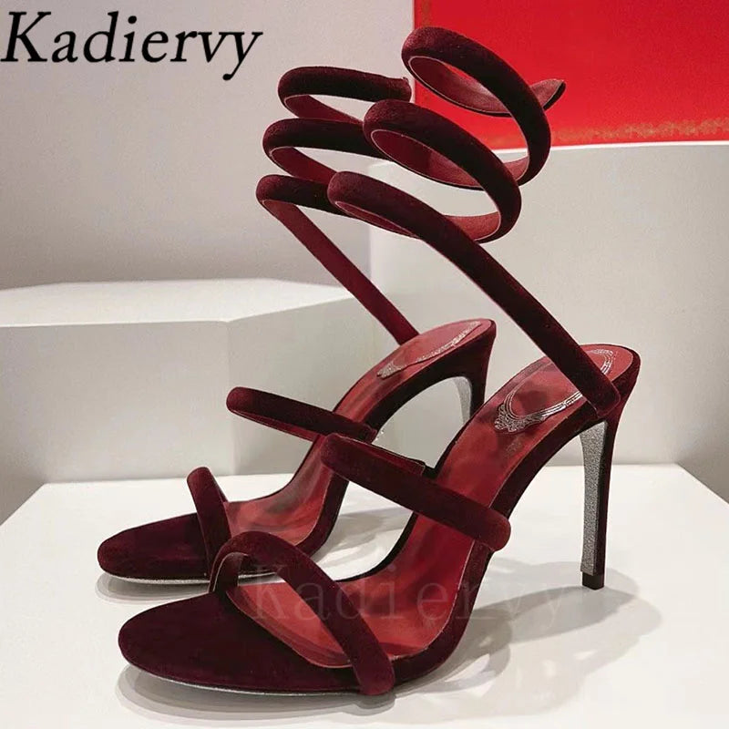Summer High Heels Gladiator Sandals Women Ankle Snake Twine Around Runway Shoes Woman Stiletto Sandals Woman Sandalias Mujer